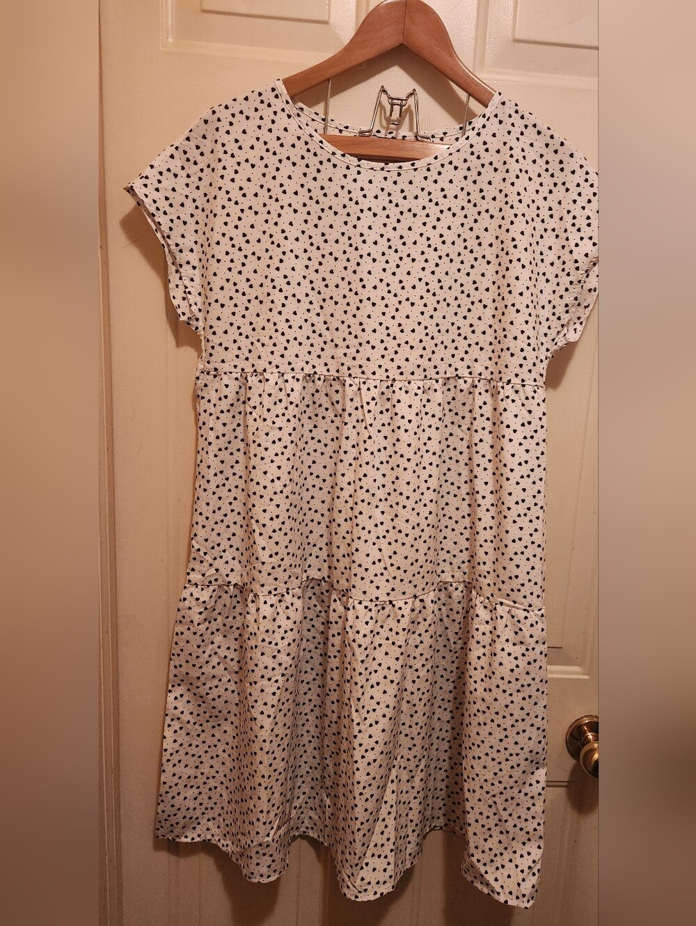 Tiered Baby Doll Dress with Black Hearts